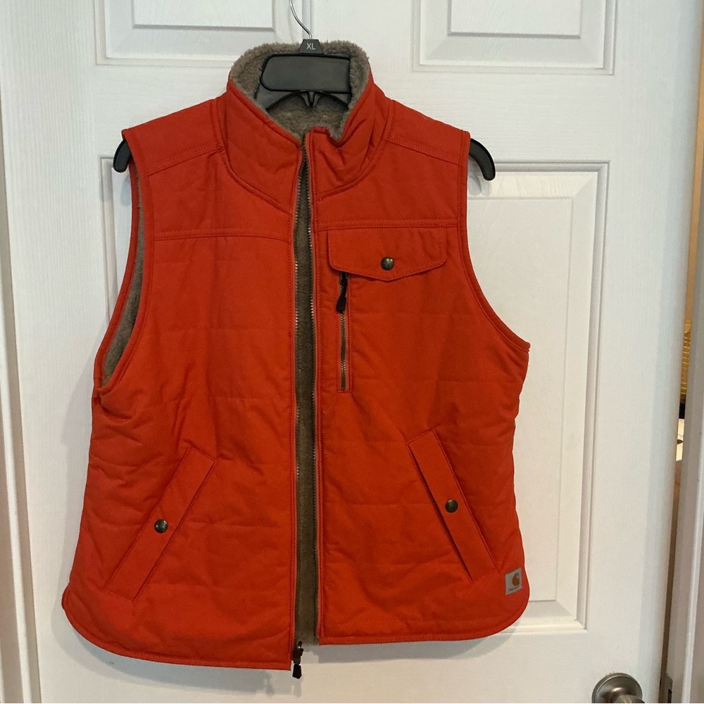 Carhart Red Quilted Vest with Zipper and Pockets